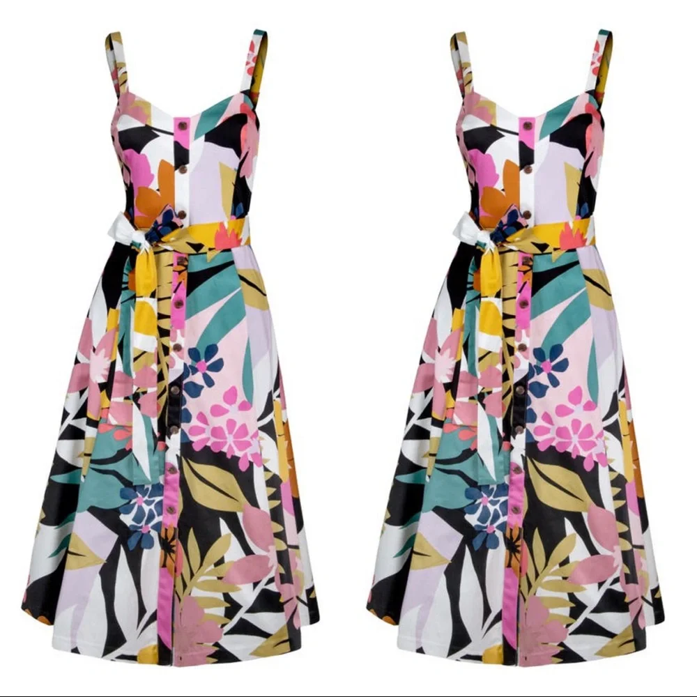 ❌SOLD❌ RACHEL RACHEL ROY Tropical Floral Belted Sundress - Picture 1 of 3